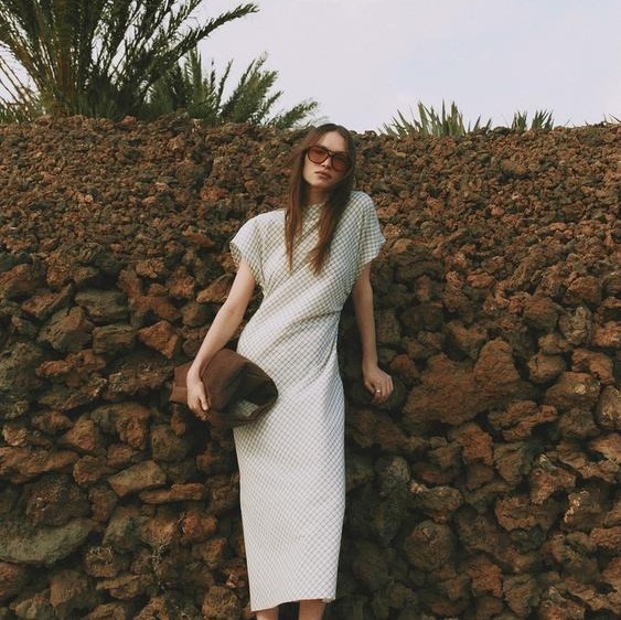 Vestido midi drapeado cuadros

