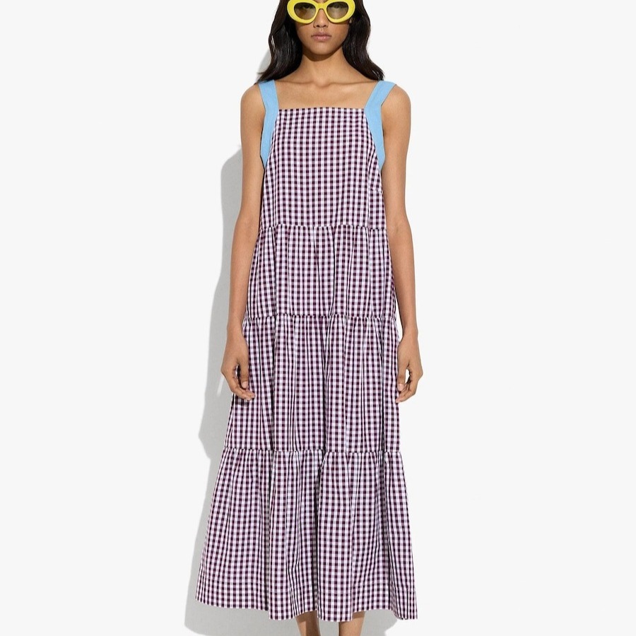 Vestido midi 100% algodón de tirantes con estampado vichy Parfois