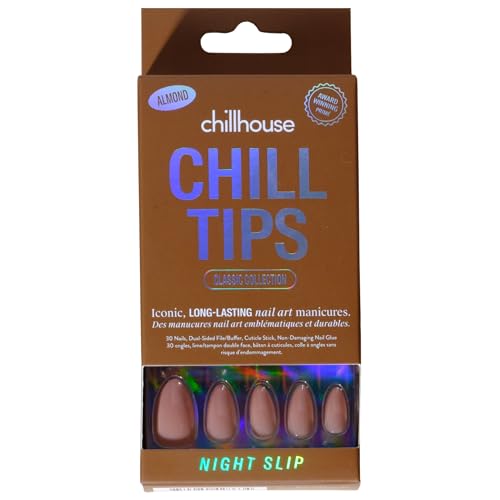 Chillhouse - 寒冷提示，按壓指甲套件 - Night Slip（杏仁） - 30 種指甲形狀和指甲形狀尺寸 - 最多可穿著 2 週 - 可定製版型 - 可重複使用 - Latina 創建和銷售女性擁有 - 美容與美容自理