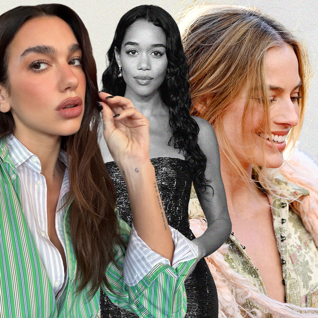 來自 Instagram 和 Getty 的名人 Dua Lipa、Laura Harrier 和 Margot Robbie 的圖像拼貼。