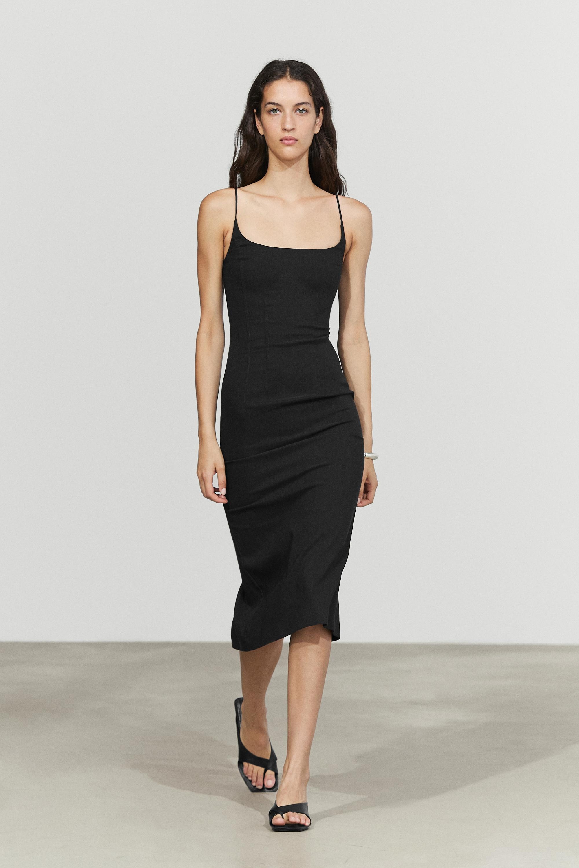 Massimo Dutti，亞麻混紡細肩帶中長連身裙