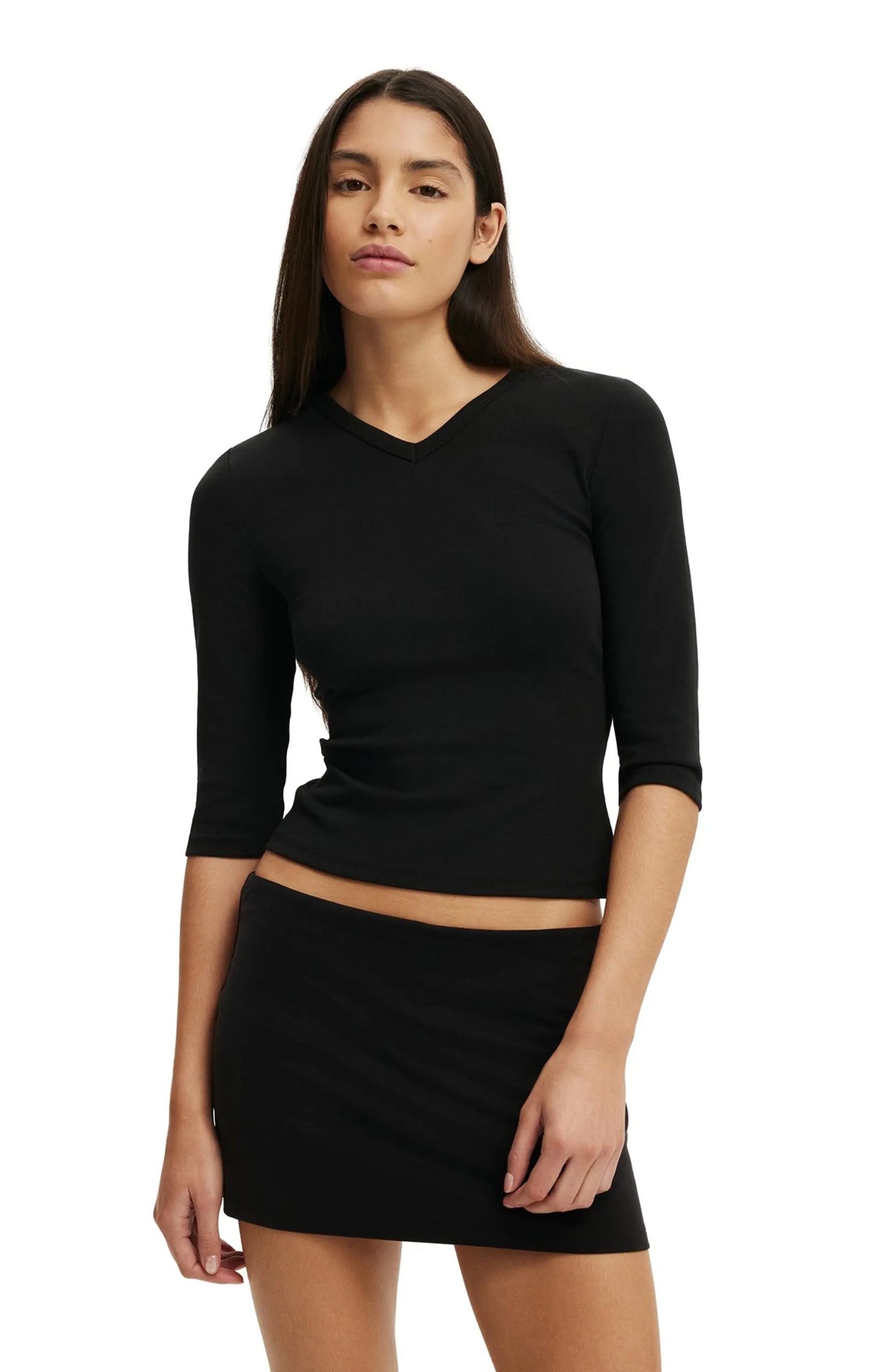 棉質，90 年代 V 領 &frac34；袖子