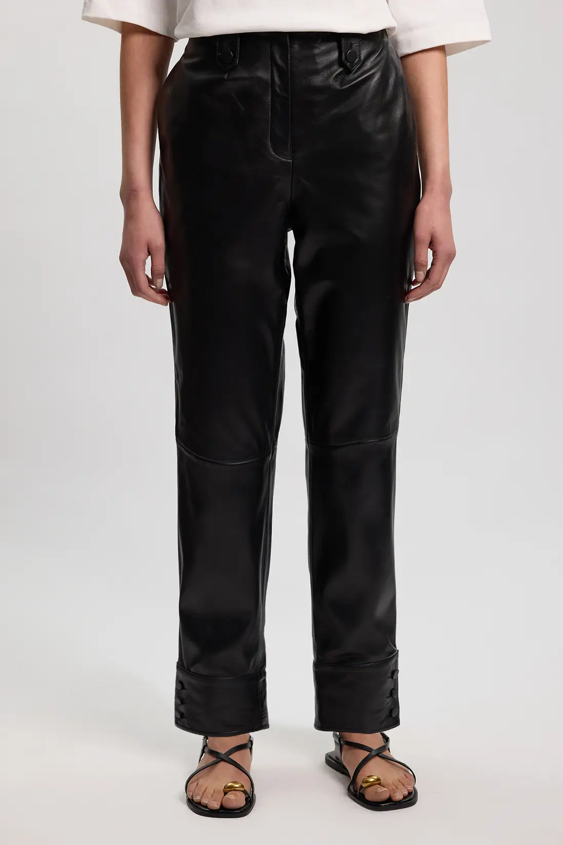 Karen Millen，皮革直筒扣環細部長褲