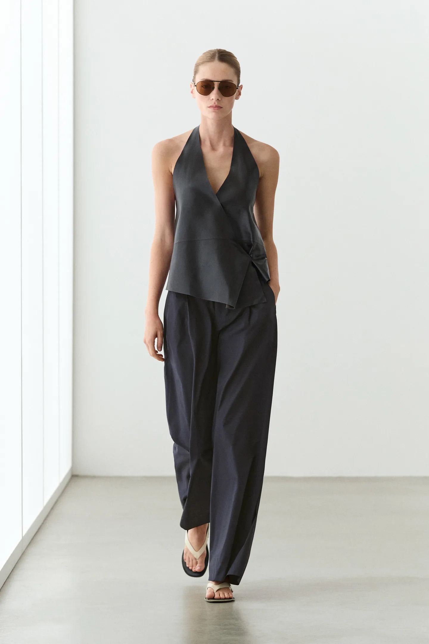 Massimo Dutti，棉混紡闊腿褶襉長褲