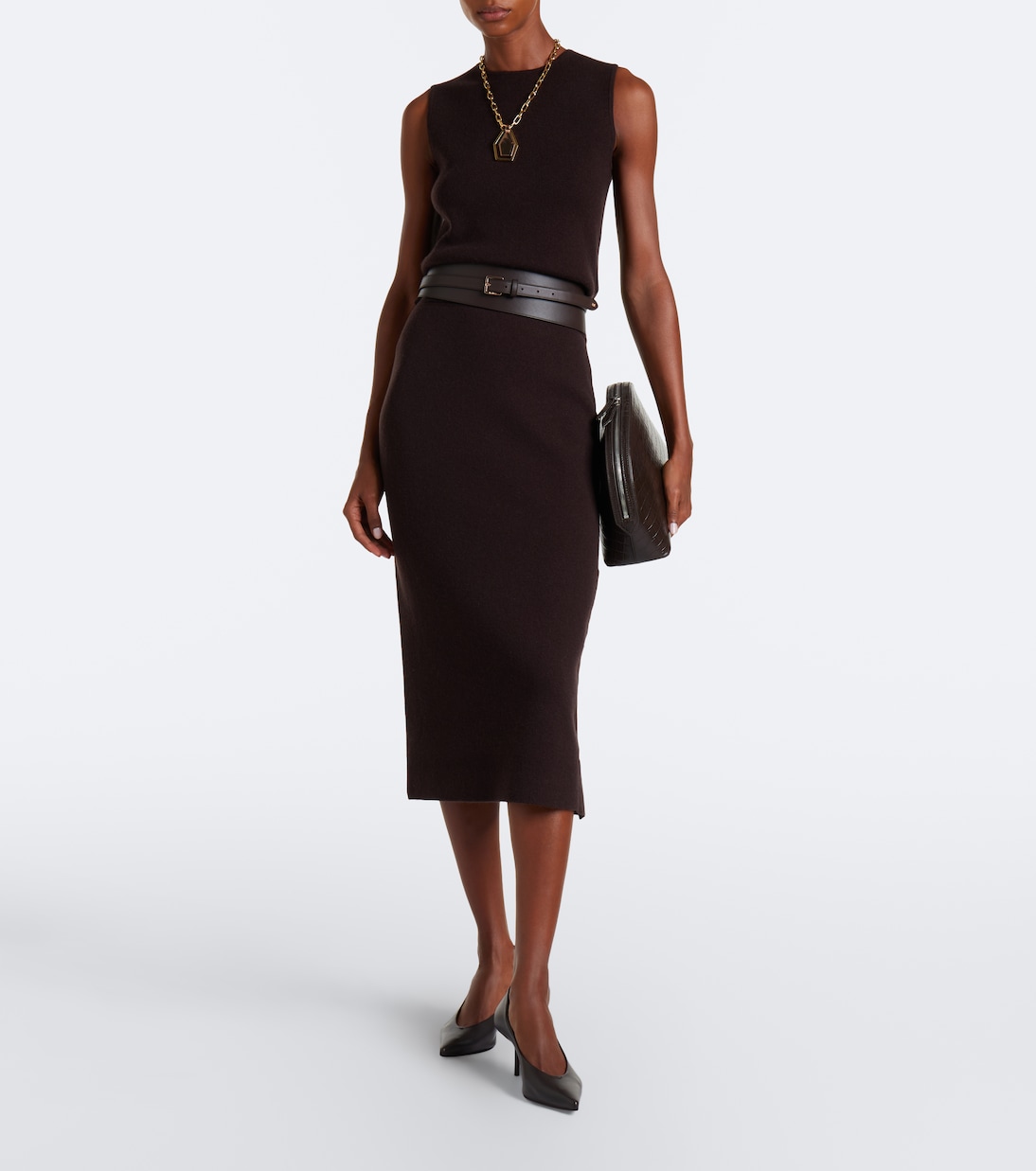 棕色羊毛和羊絨中長裙 - Max Mara