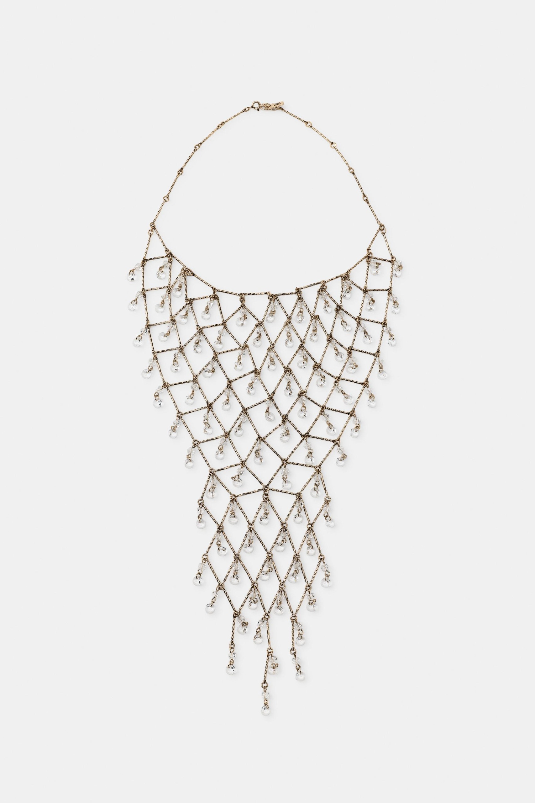 ZARA，金屬寶石圍兜項鍊 - 金色 - M