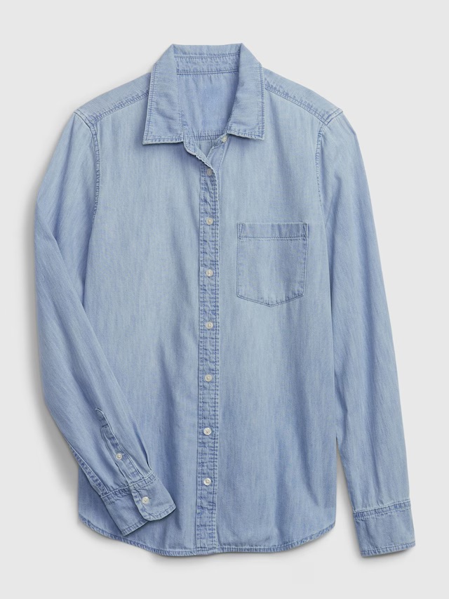 GAP，藍色棉質牛仔經典襯衫