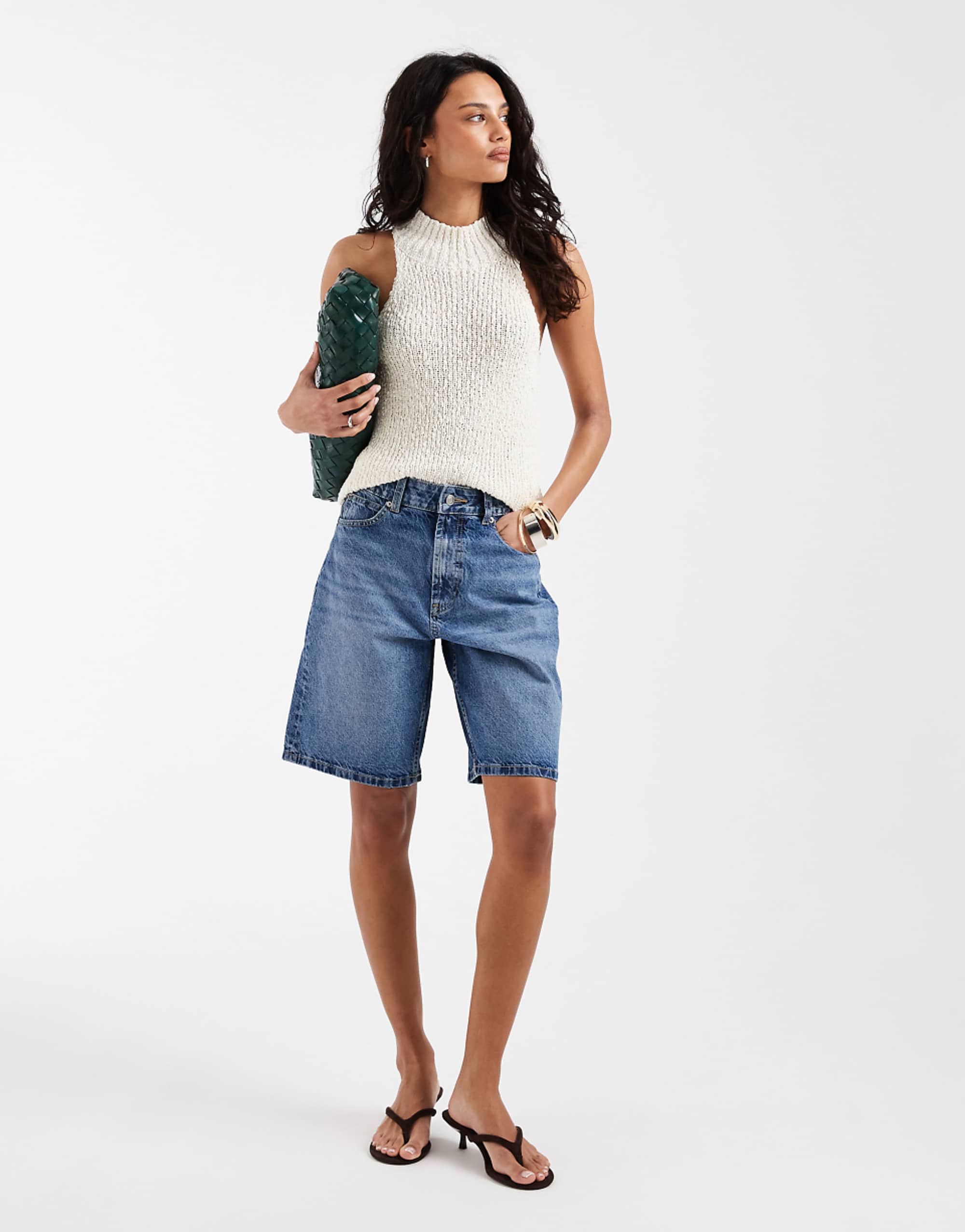 Asos Design 圓形設計系列中藍色牛仔百慕達短褲