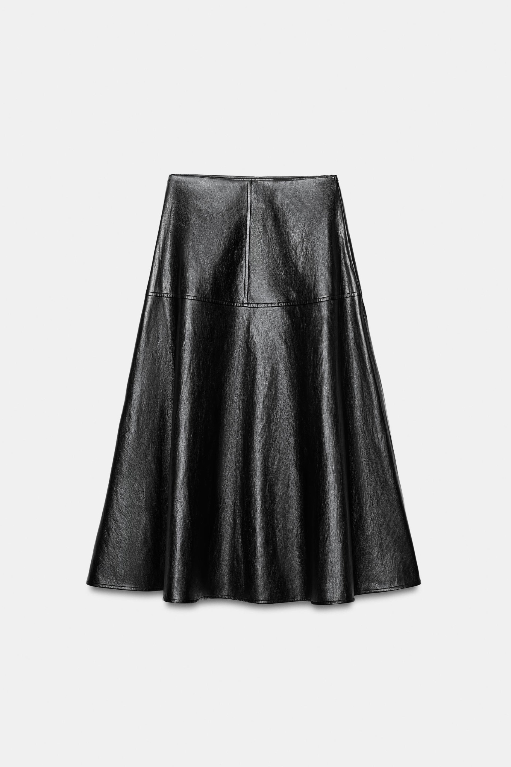 ZARA，仿皮效果中長 A 字半身裙