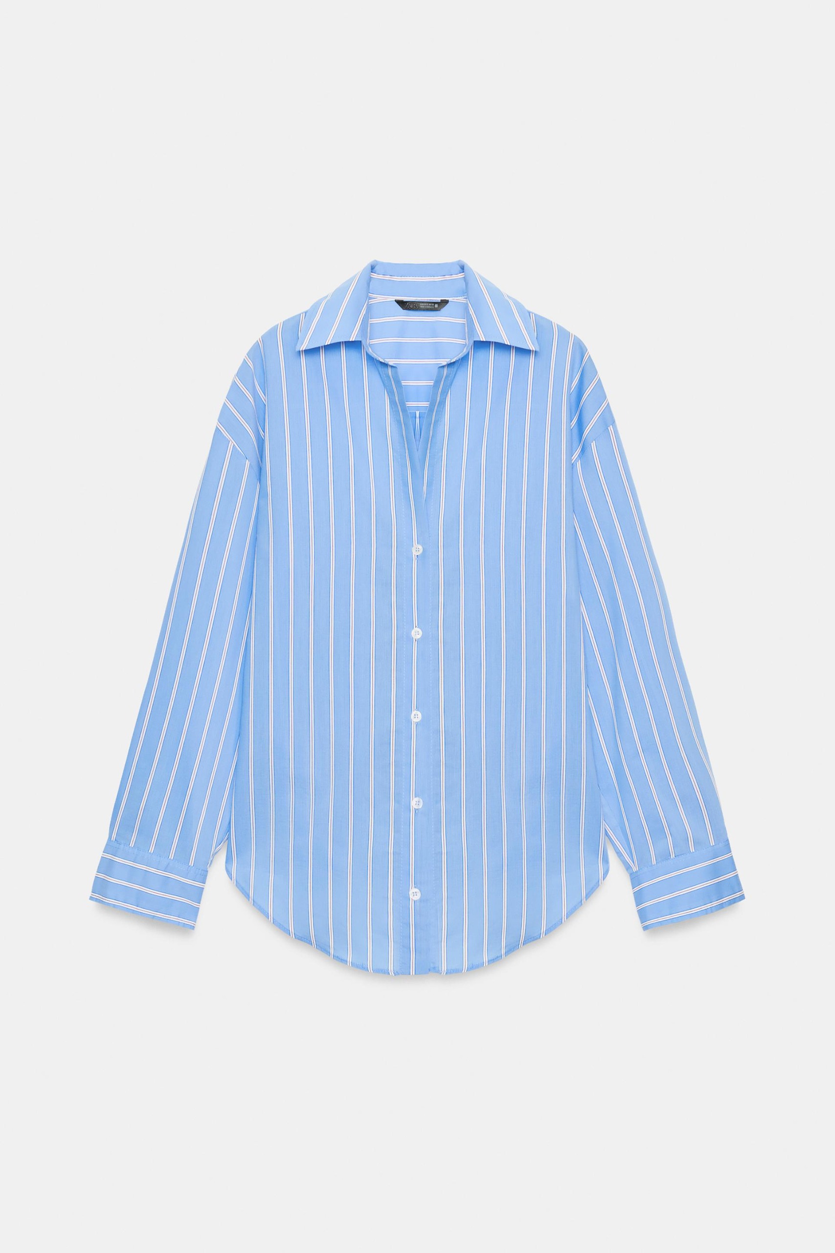 ZARA，基本款府綢襯衫 - 藍色/白色 - Xs