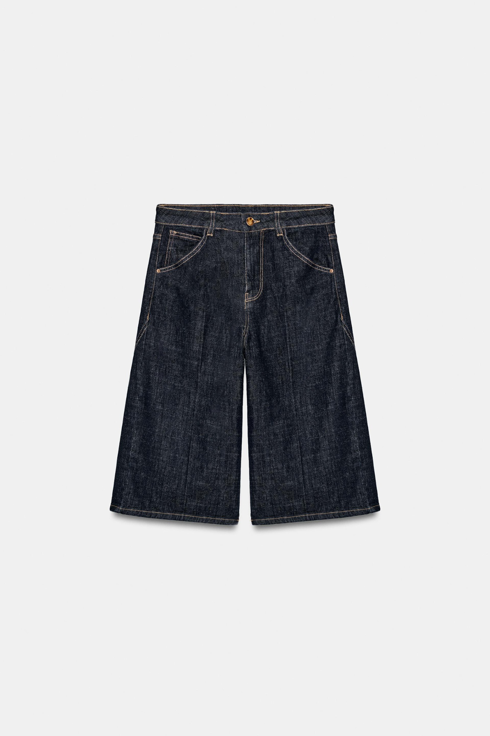 ZARA，高腰牛仔百慕達短褲
