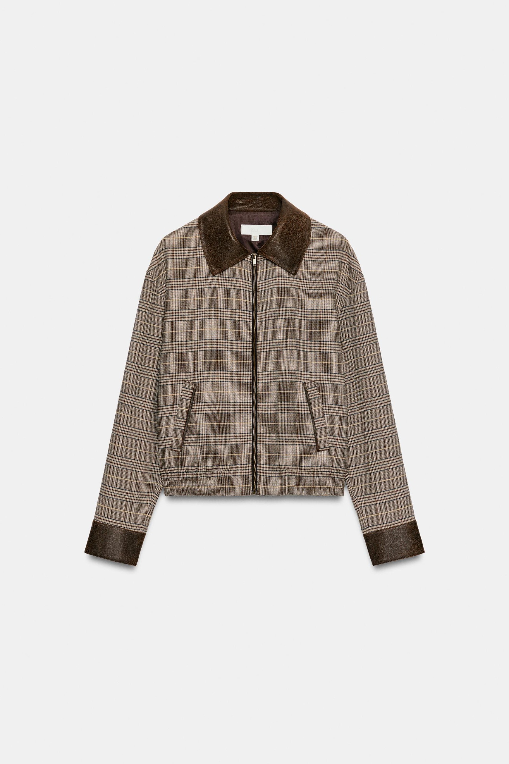 ZARA，千鳥格混合飛行員夾克