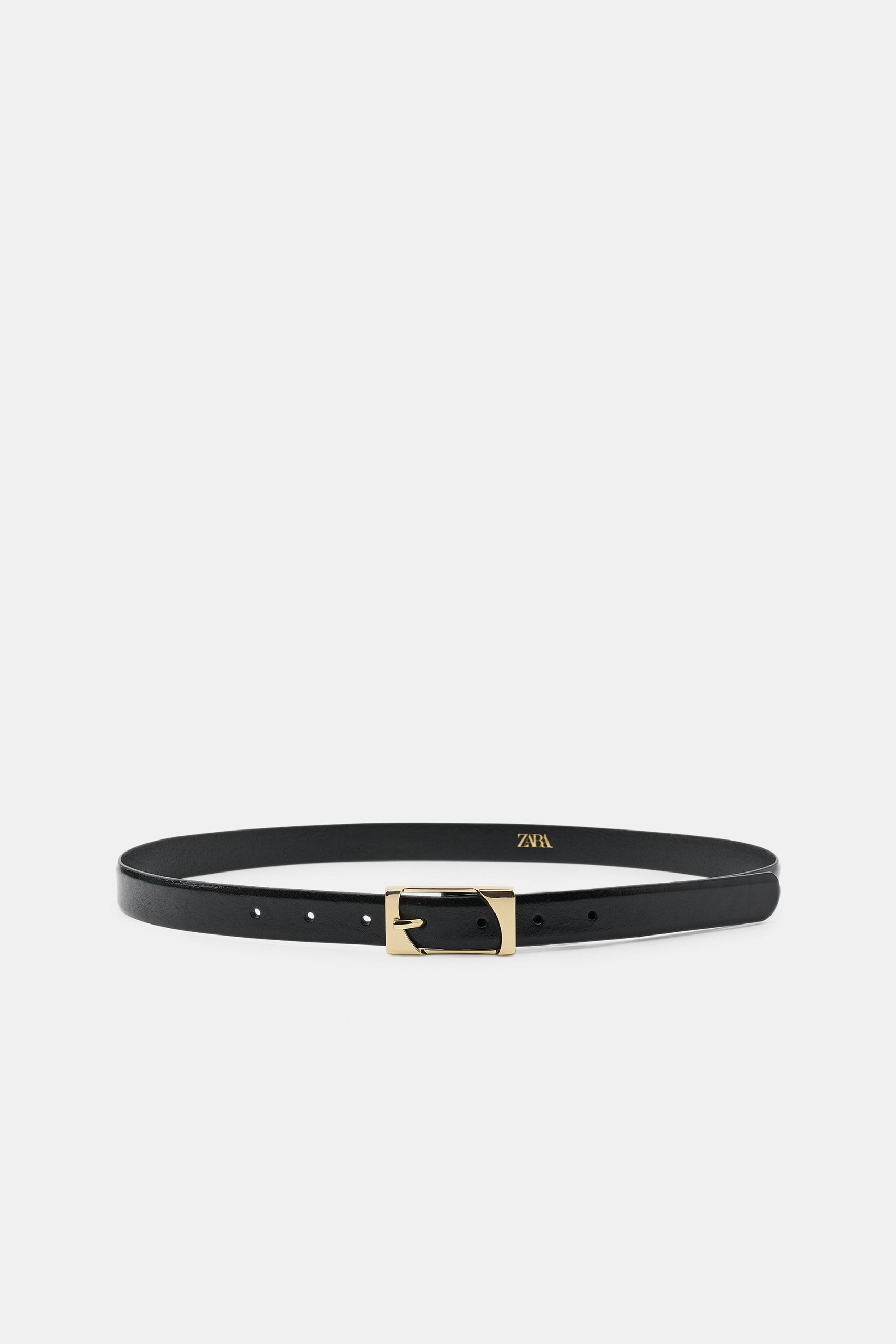 ZARA，100% 皮革矩形扣帶 - 黑色 - 30 (us 30)