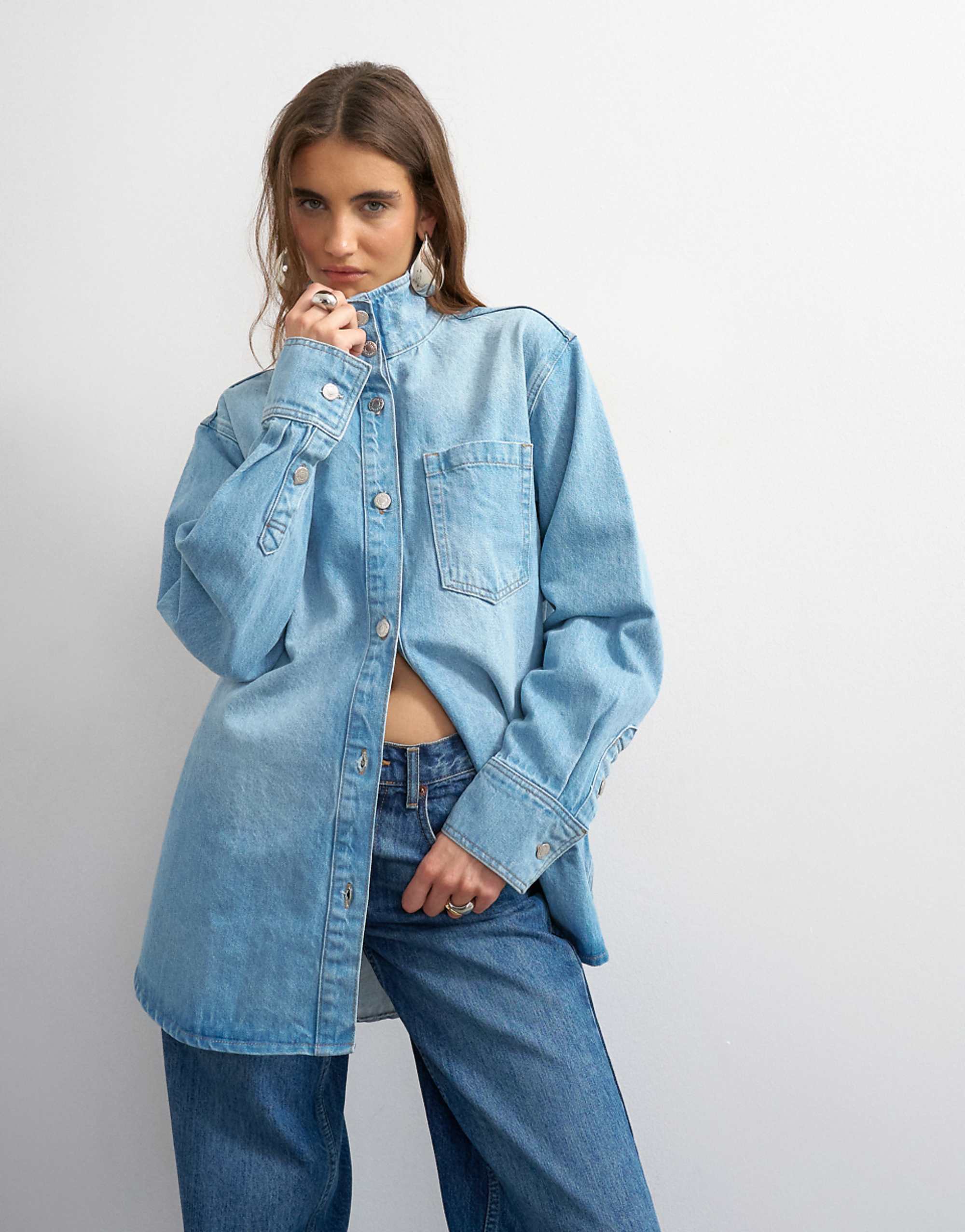 Topshop 漂白牛仔漏斗頸衣