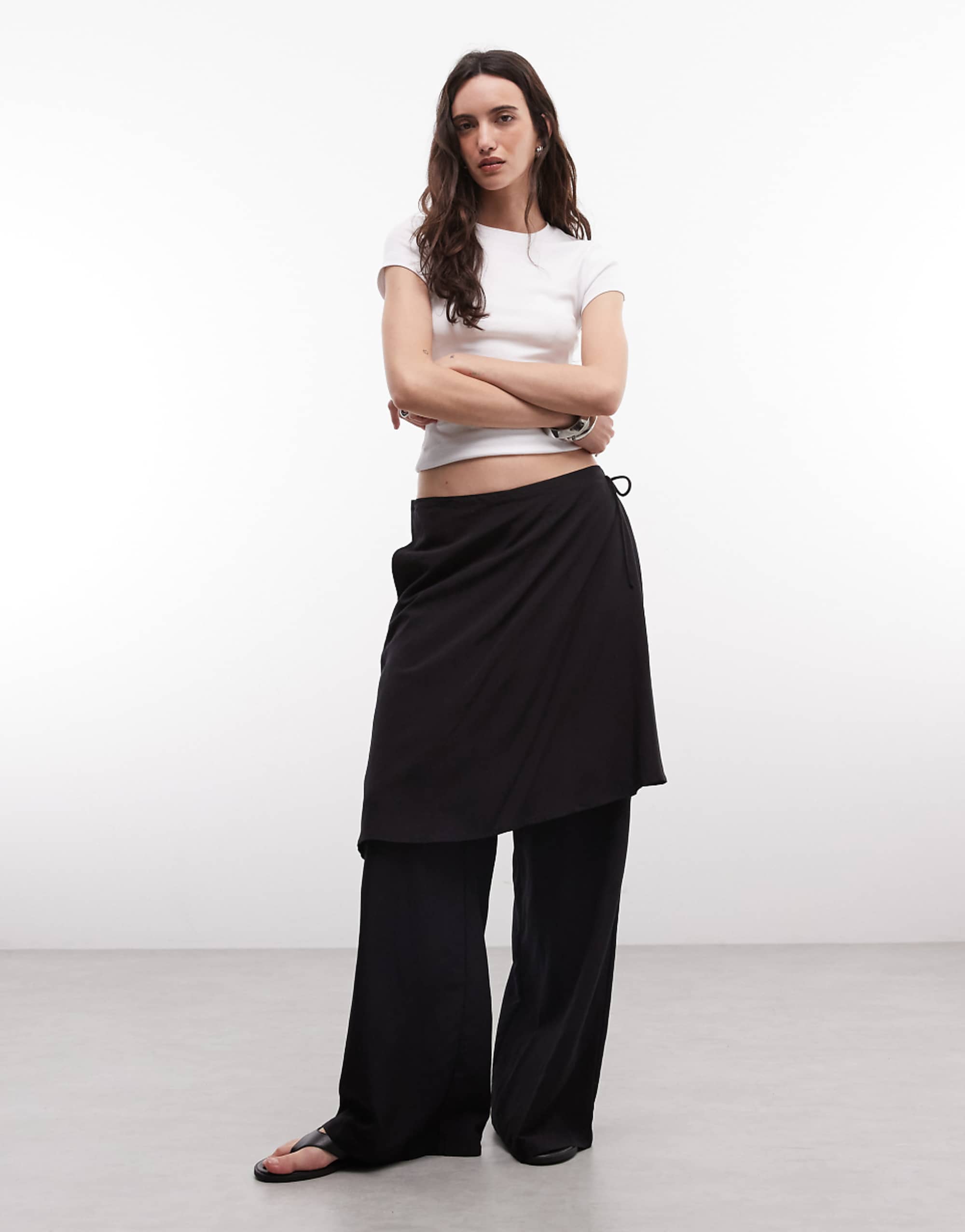 Asos Design 黑色裙子細節直筒長褲