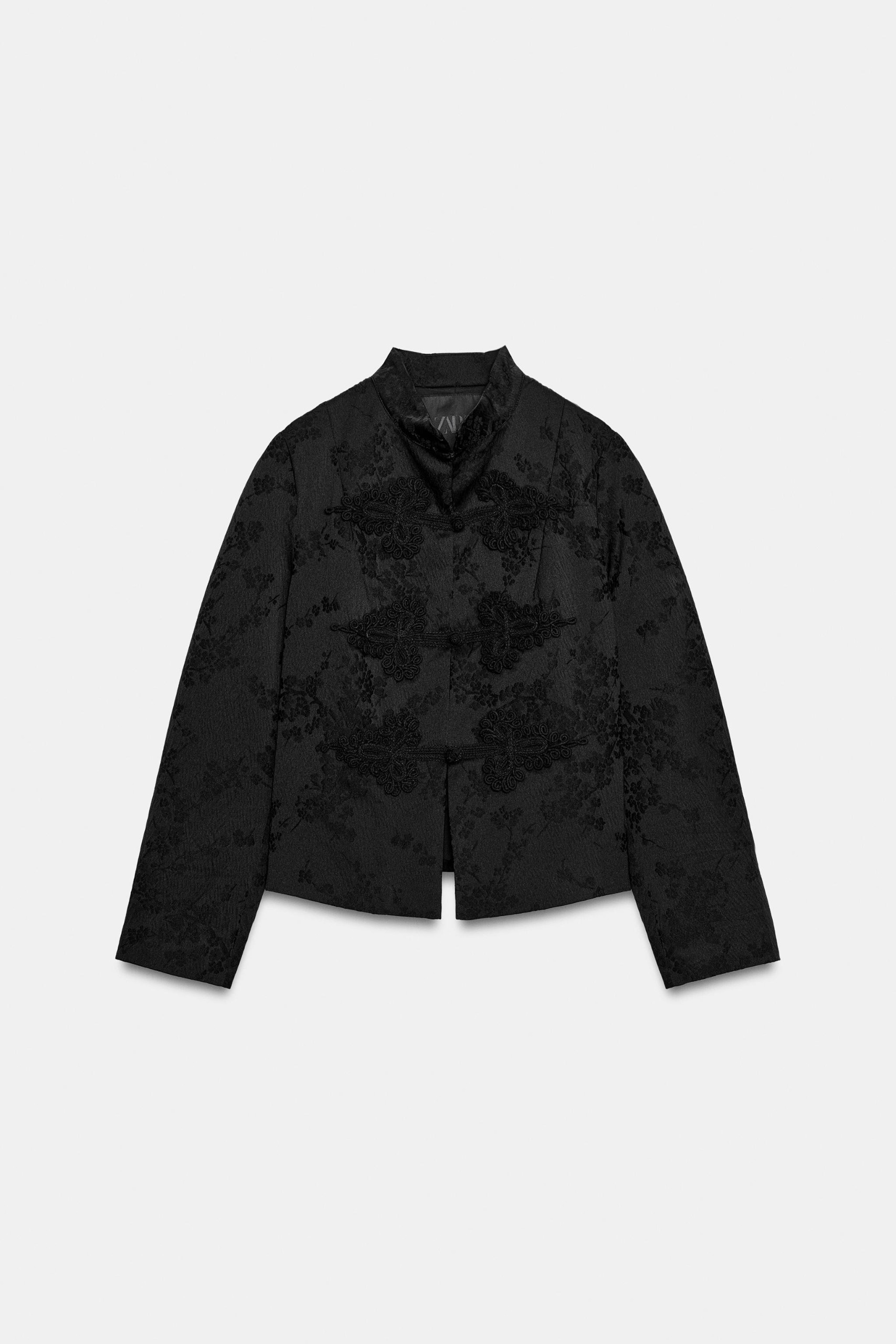 ZARA，Zw Collection 青蛙扣提花夾克 - 黑色 - Xs