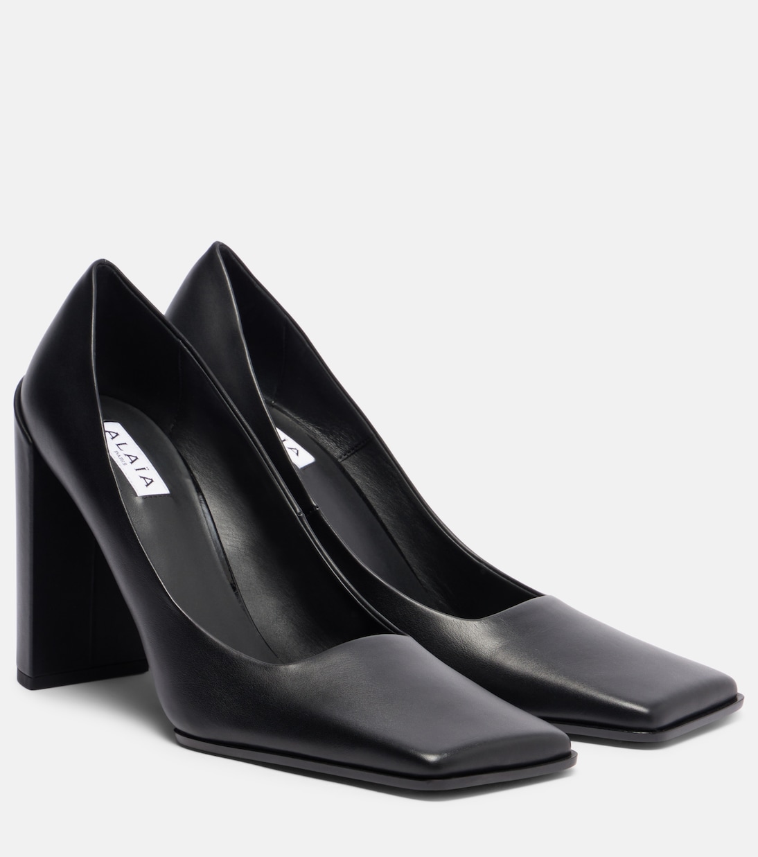 黑色方形皮革高跟鞋 - Alaia