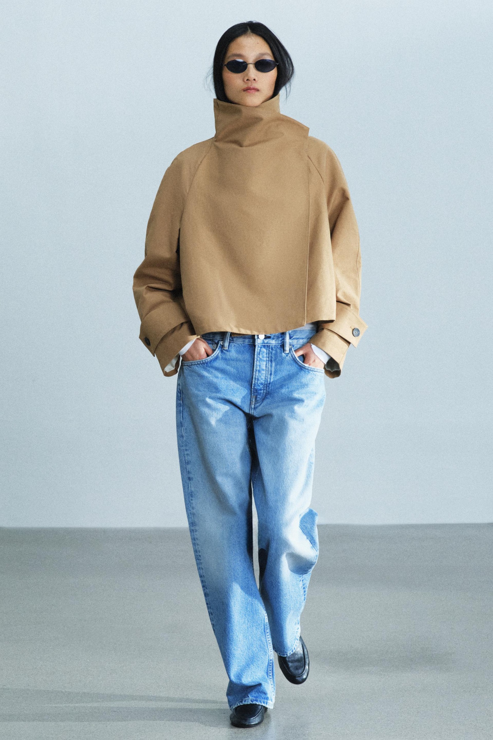 Zw Collection 短版高領風衣 - 米色 - Xs