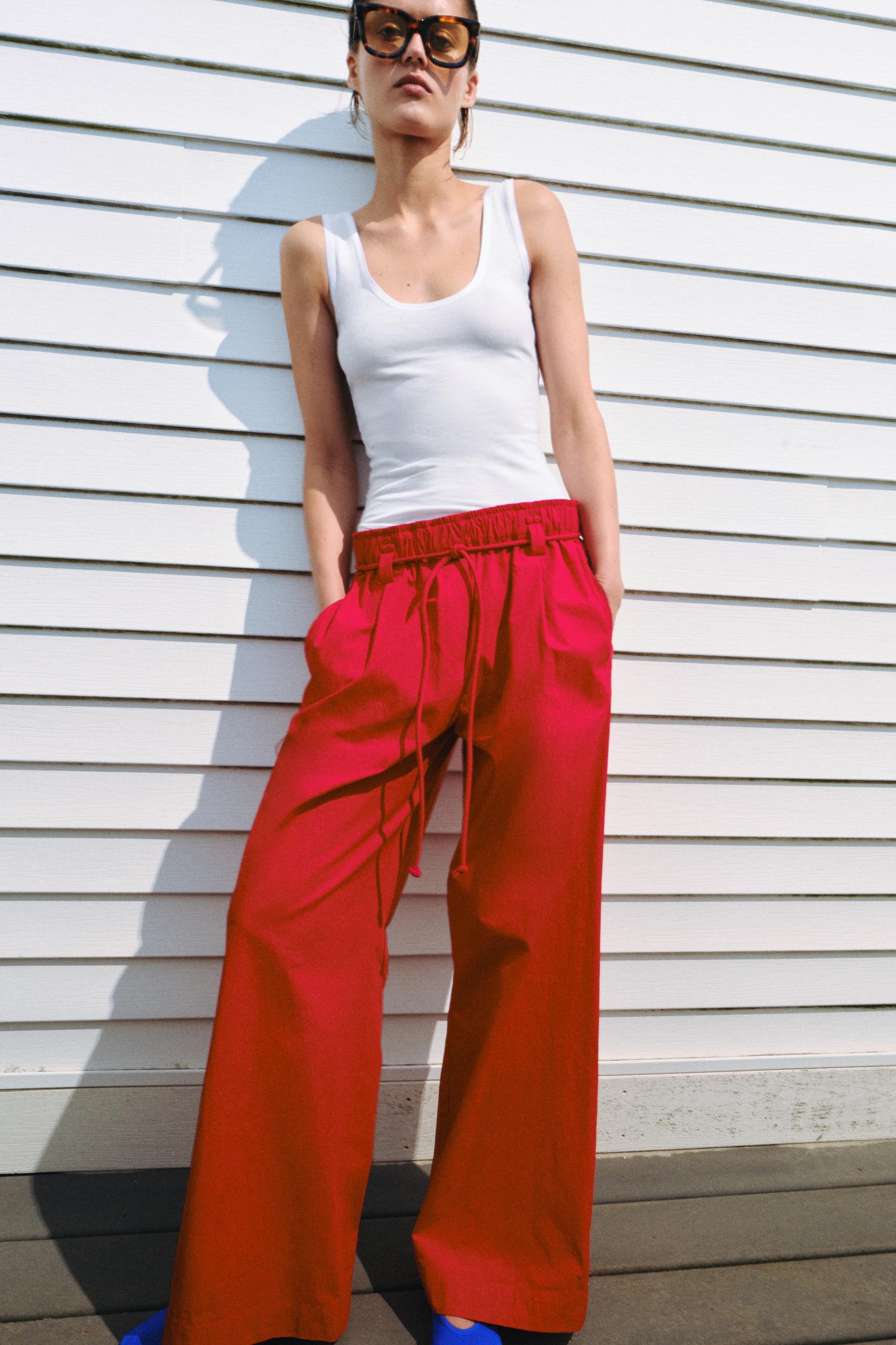 Zw Collection 府綢長褲 - 紅色 - Xs
