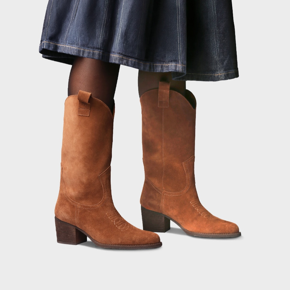 Botas cowboy de mujer de serraje con tacón - Toni Pons - Marrón claro