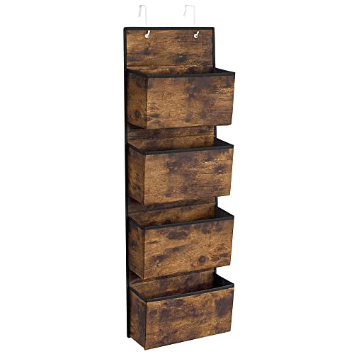 SONGMICS Organizador Colgante de Puerta con 4 Bolsillos, Bolsa Colgante de Puerta y Pared, para Dormitorio, Sala de Estar, Oficina, 12 x 33,5 x 100 cm, Marrón Rojo RDH004X01