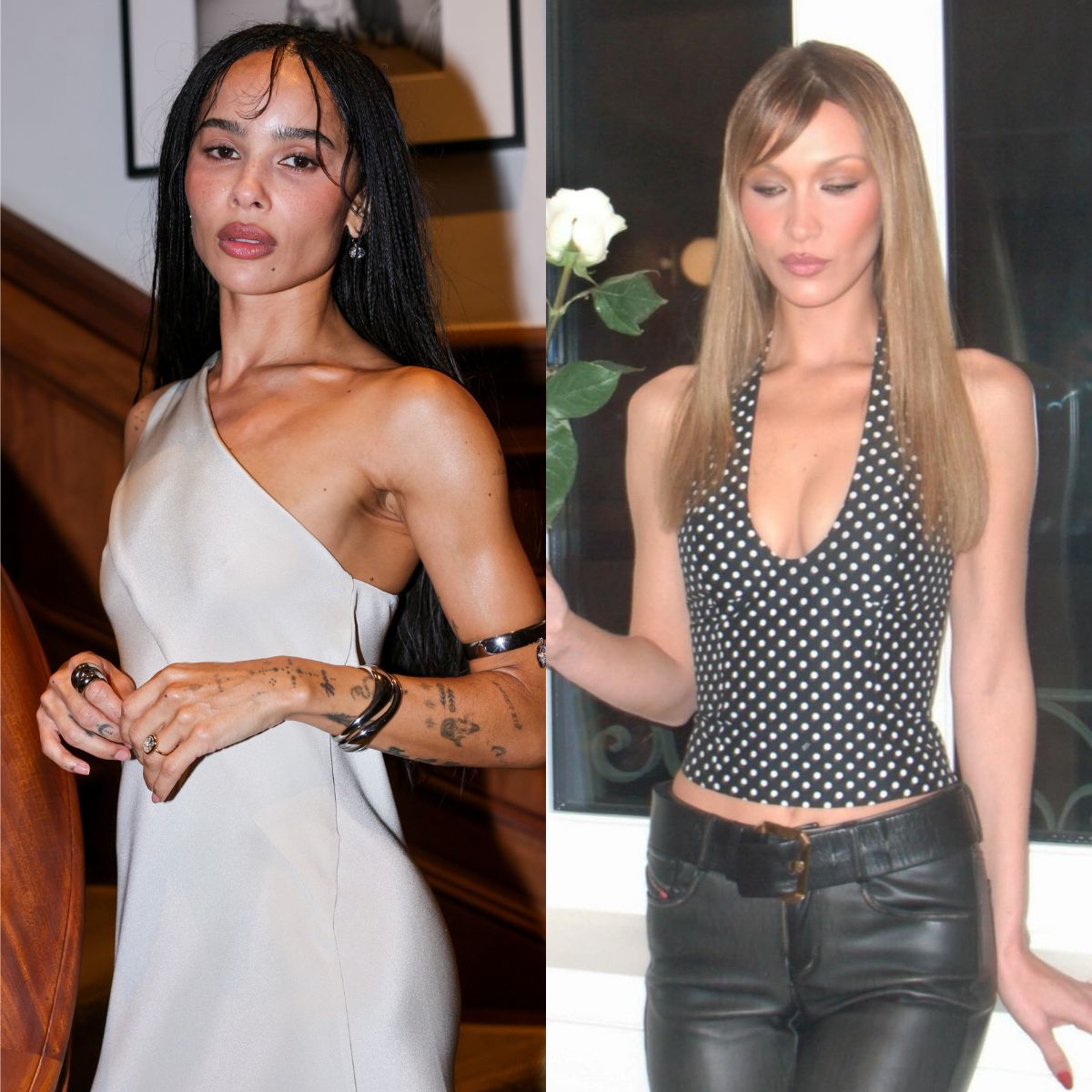 貝拉哈迪德 (Bella Hadid) 和佐伊克拉維茲 (Zoë Kravitz) 留著纖細羽毛般的瀏海。