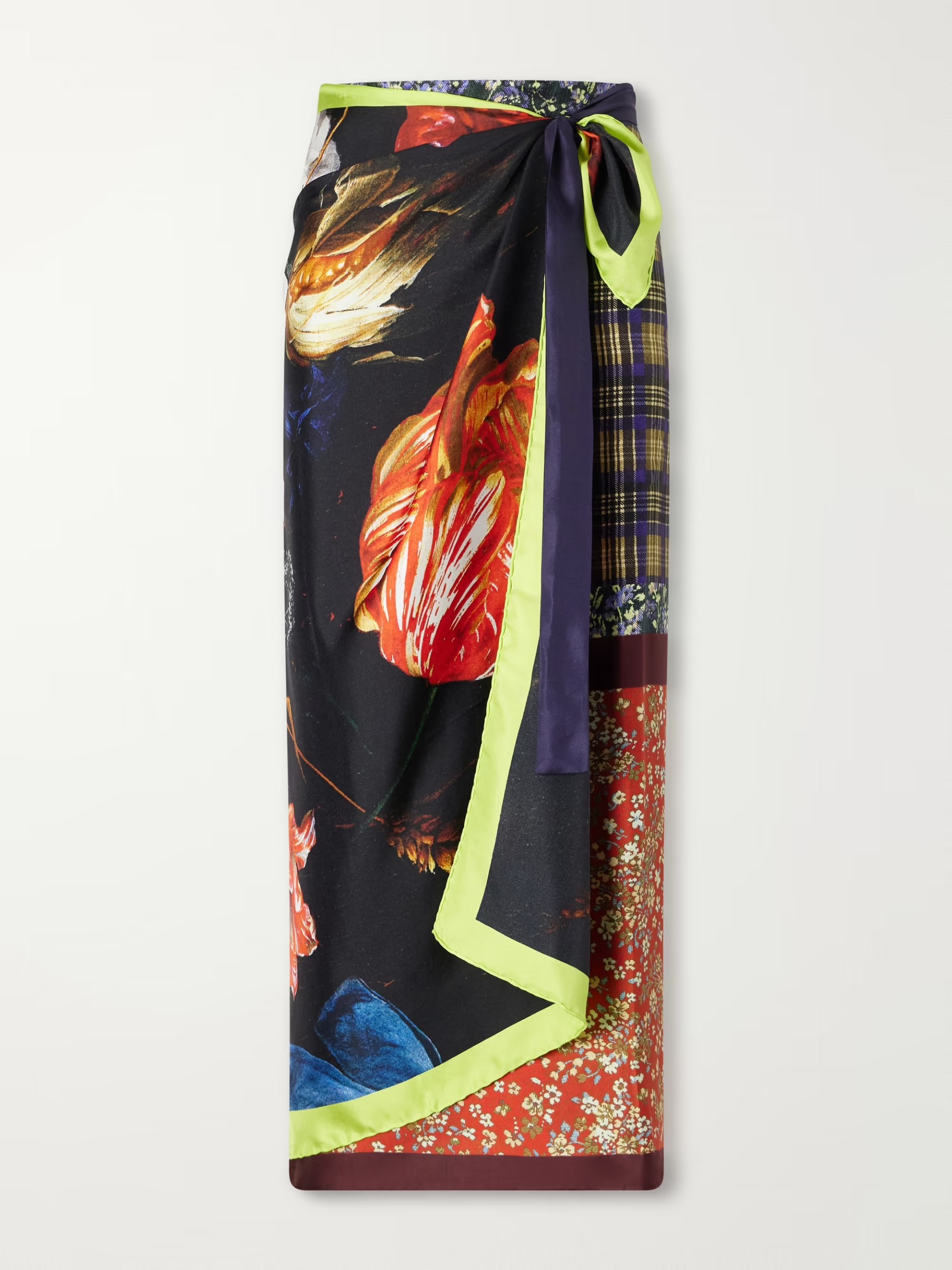 Dries Van Noten，花卉印花絲緞裹身裙