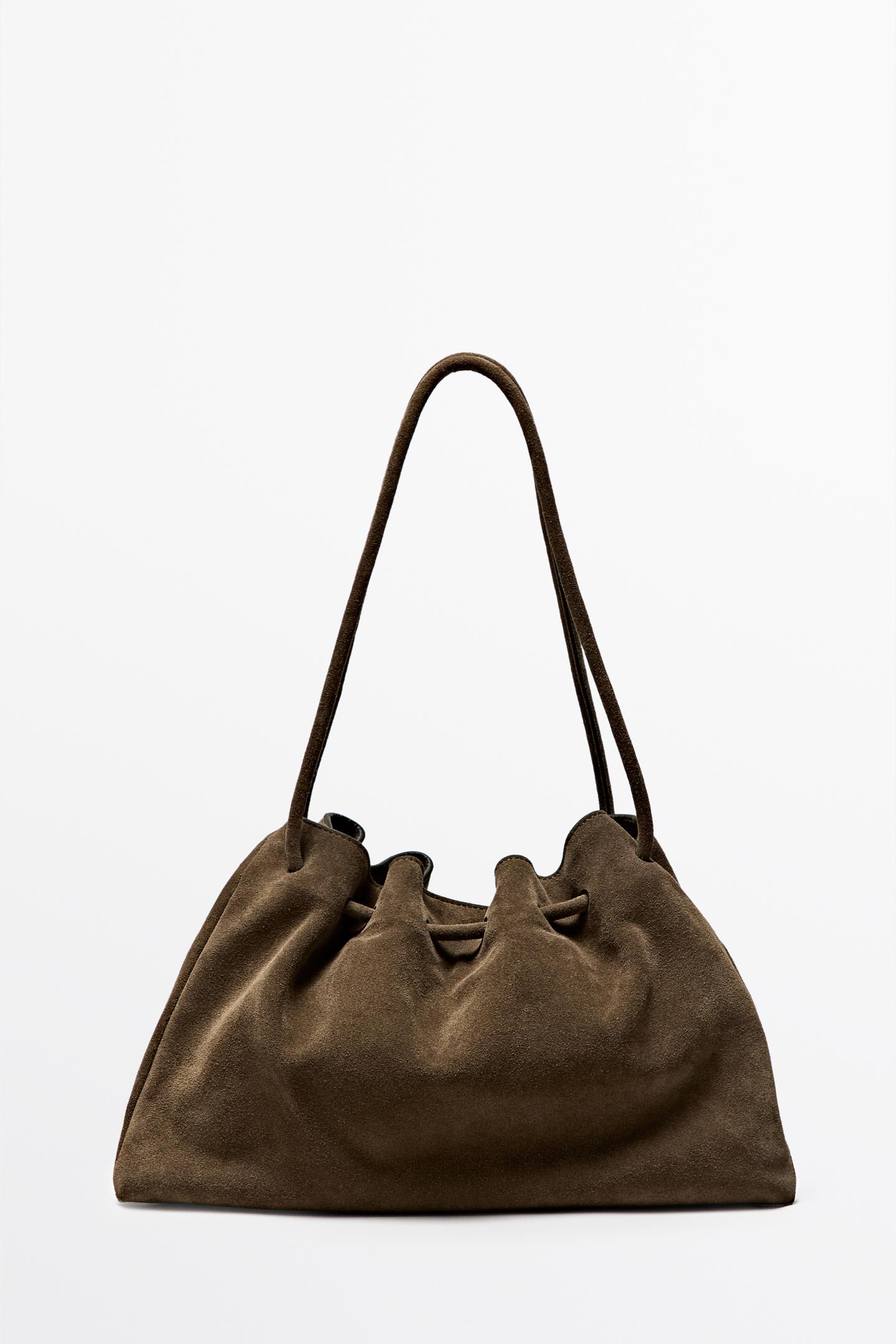 Massimo Dutti，褶飾開層絨面革包