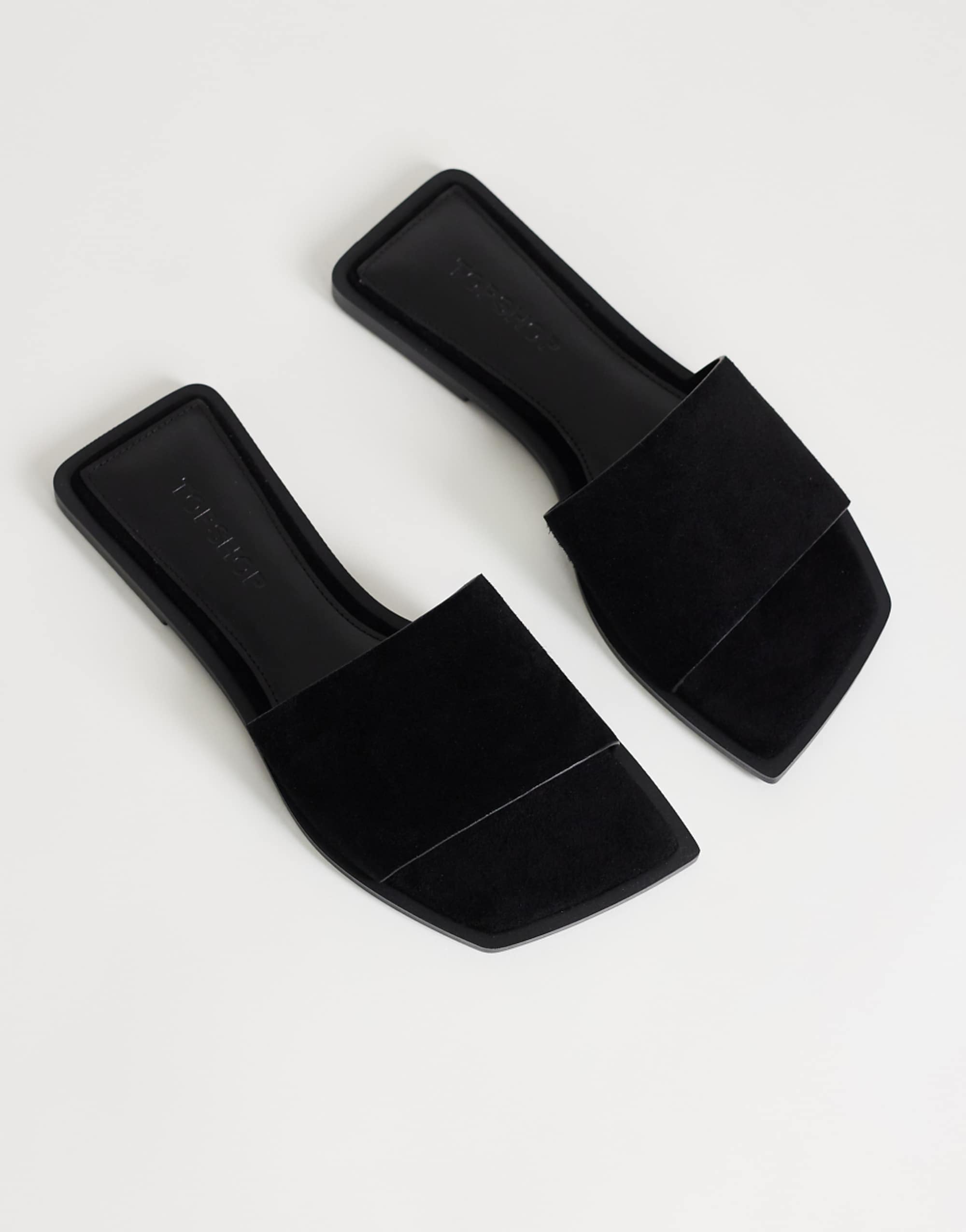 Topshop Sara Real 麂皮穆勒平底涼鞋 黑色