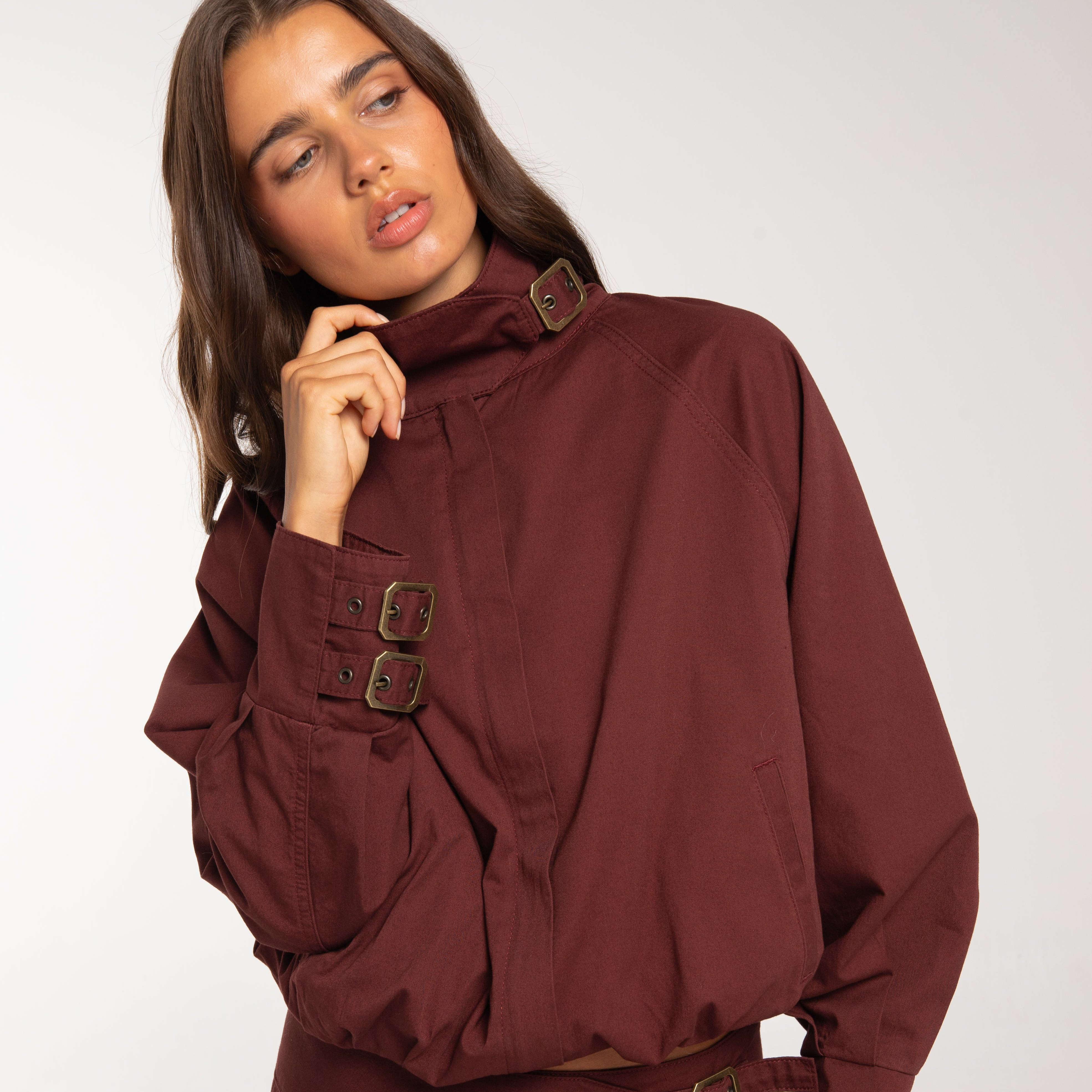 Cazadora bomber con cuello alto de mujer - The-Are - Marrón