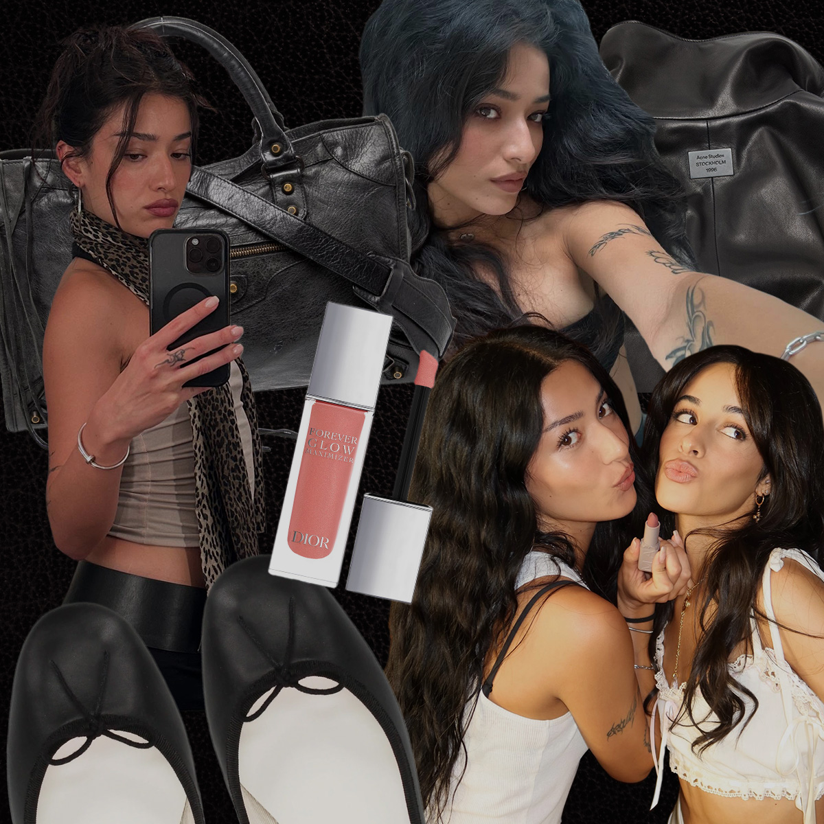 名人化妝師 Yasmin Istanbouli 和名人客戶 Charli XCX、Olivia Rodrigo 和 Camila Cabello 的圖像拼貼。