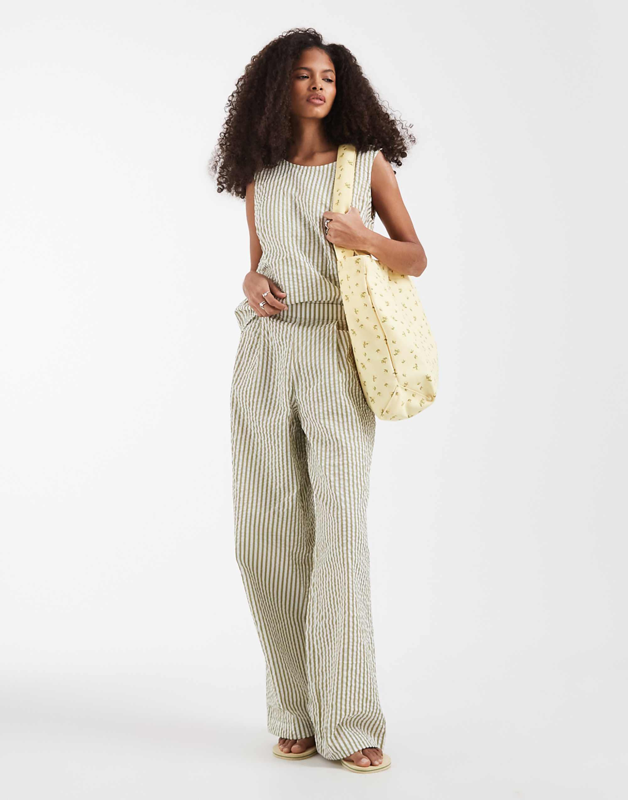 Asos Design 條紋泡泡紗無袖 Co-Ord 上衣
