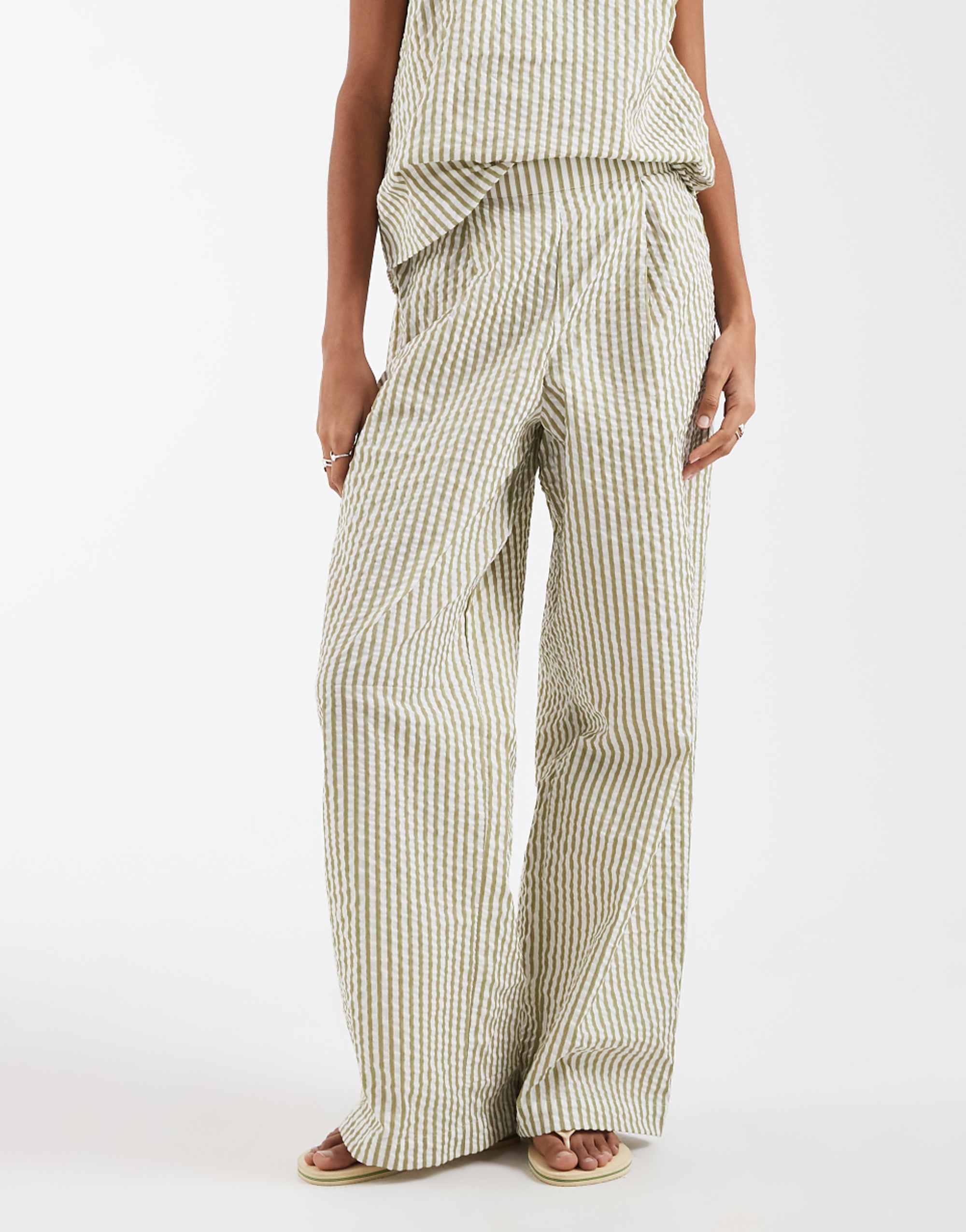 Asos Design 泡泡紗 Co-Ord Volume 條紋長褲