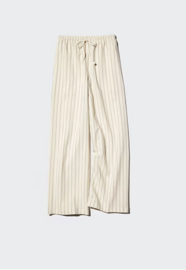 Uniqlo，亞麻混紡休閒長褲（條紋，較長）