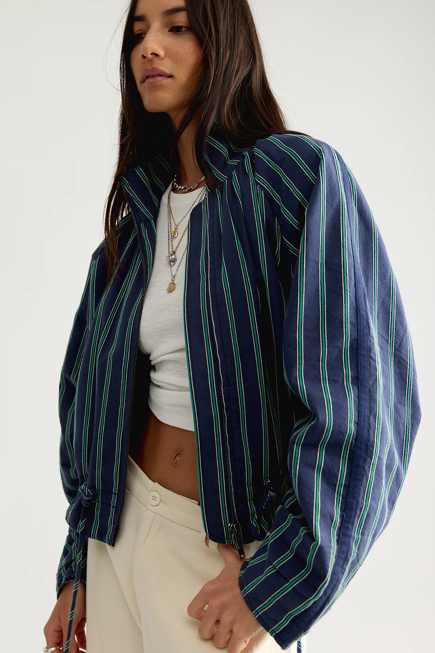 Free People，Devon 條紋燈籠漏斗領夾克