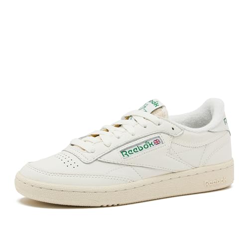 Reebok Club C 85 復古女式網球運動鞋，休閒白色女鞋，尺寸 5 至 11 - 粉筆/雪花石膏/格倫綠色，7 中號