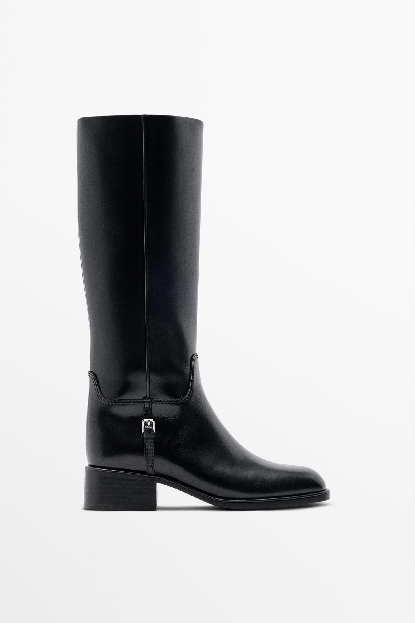 Massimo Dutti，側扣平底皮靴