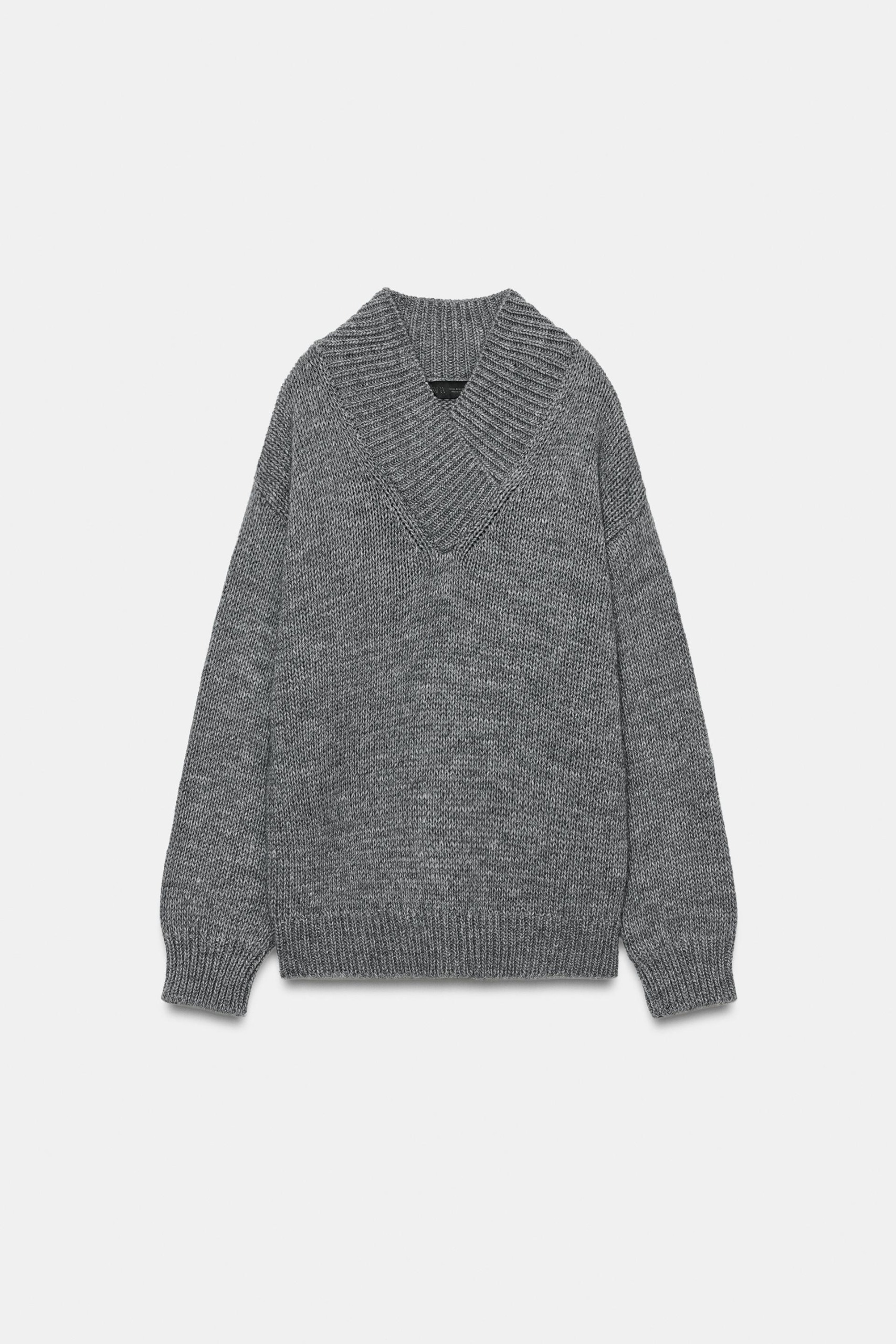 ZARA，V 領針織毛衣 - 煤灰色 - S