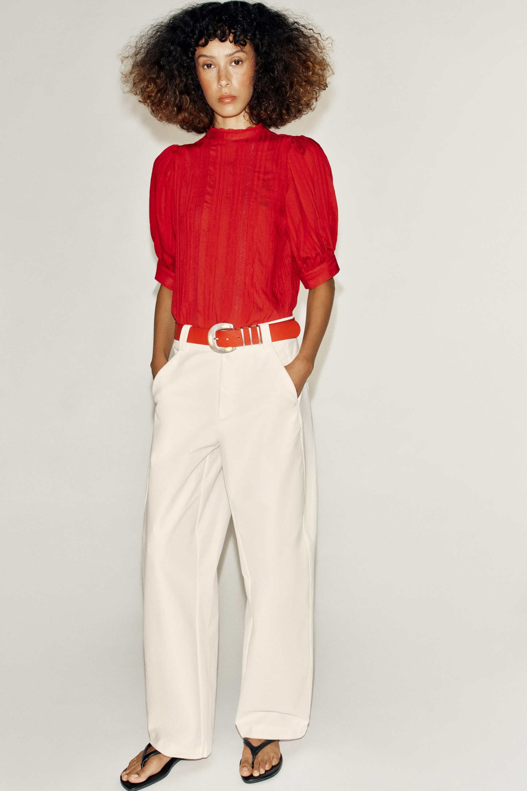 Zara，浪漫蕾絲襯衫 - 白色 - Xs