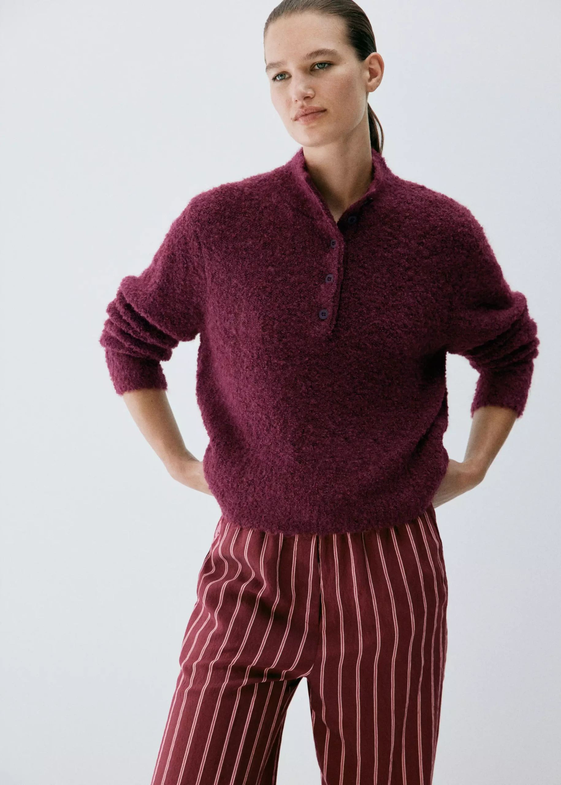 Perkins-Neck Bouclé；毛衣 - 女裝 |芒果英國
