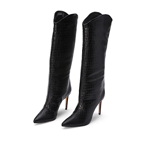 Schutz 女款 Maryana 皮革禮服靴（7.5，黑色）