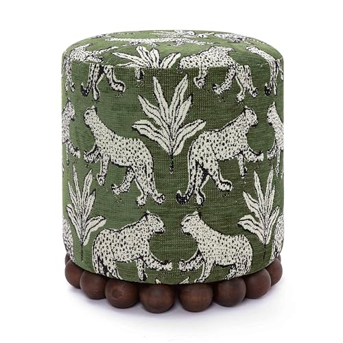 Tov Furniture Dex 小圓腳凳，豹紋提花，橄欖綠