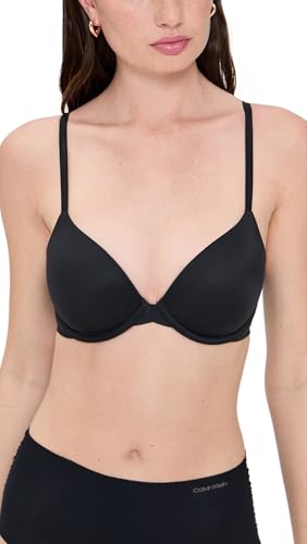 Calvin Klein 完美貼合輕盈襯裡 T 卹胸罩，帶有記憶觸感，黑色，34b