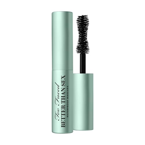 Too Faced 比性更好的防水睫毛膏 |豐盈纖長防水睫毛膏 + 沙漏刷 |打造濃密睫毛的配方 |零殘忍眼部彩妝，黑色，旅行裝，0.17 液體盎司