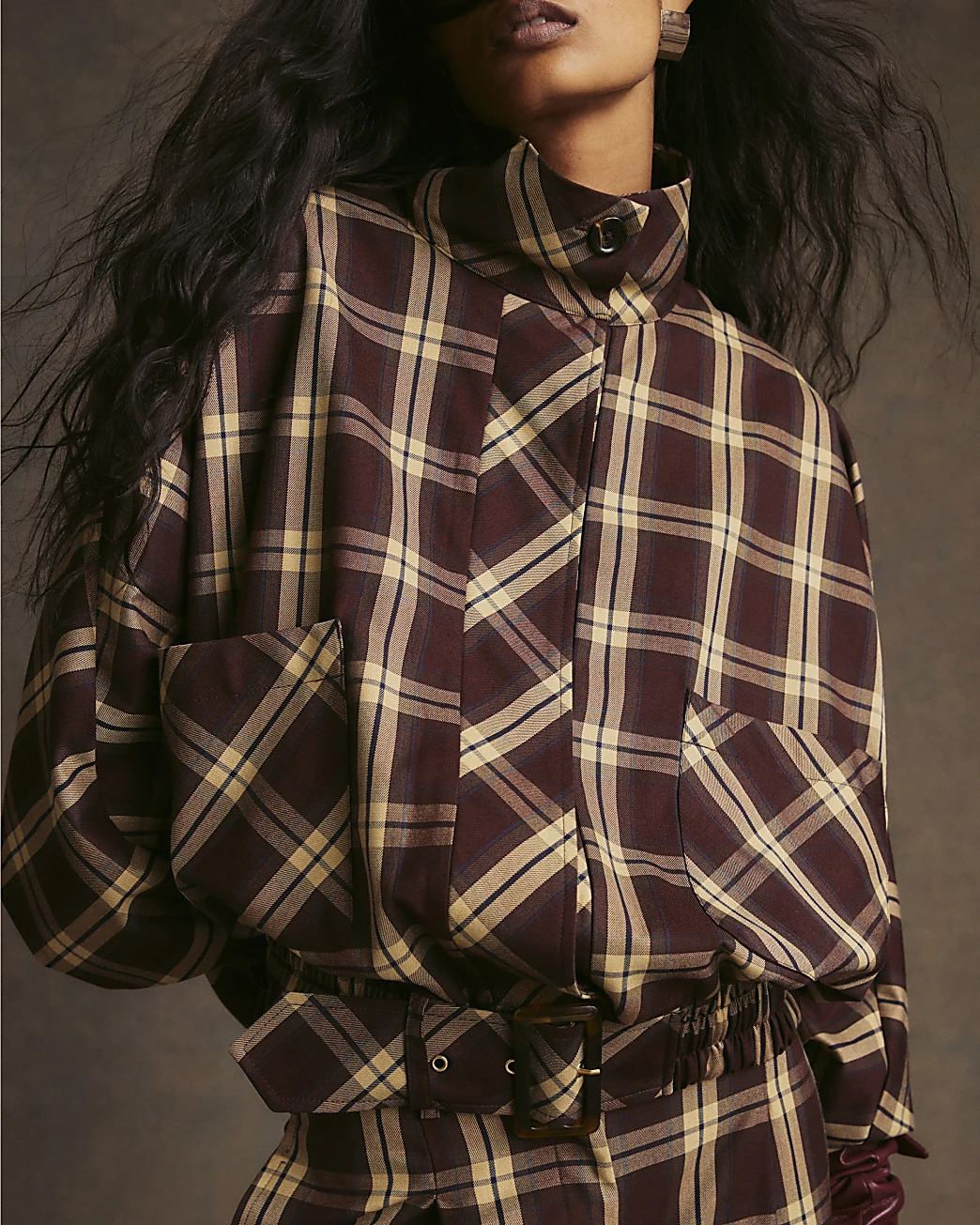 River Island，紅色格紋蝙蝠翼飛行員夾克