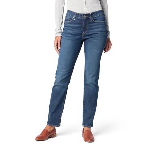 Levi Strauss 標誌性金色女式全塑形中腰直筒牛仔褲