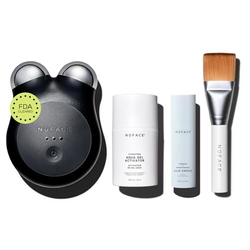 Nuface Mini+ 臉部雕塑工具 - 微電流臉部按摩器設備，用於緊膚、塑形、去浮腫和臉部護理。調理臉頰、頸部和膚色下顎線+淋巴引流&amp;活化凝膠，午夜黑