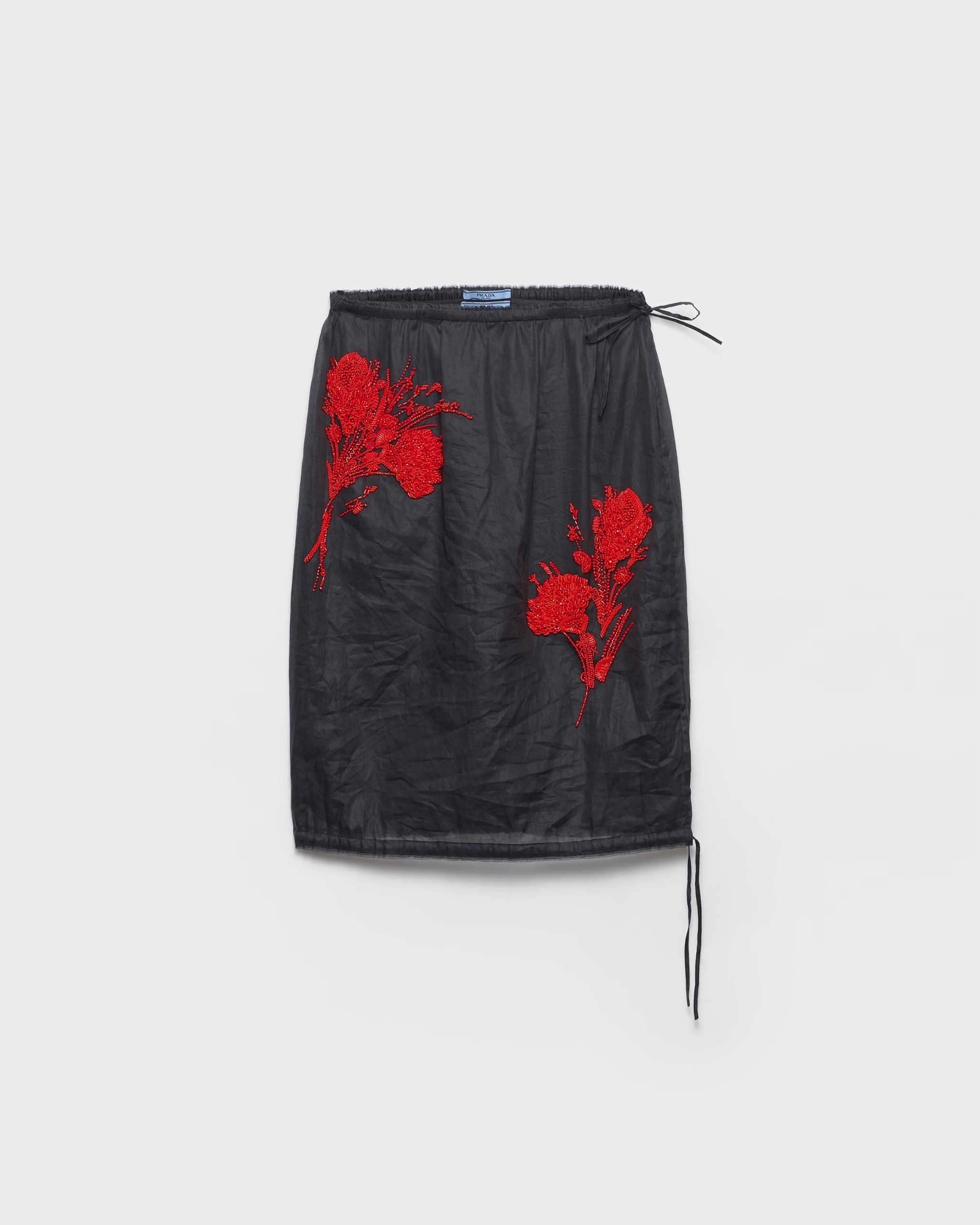 prada，刺繡透明紗中長半身裙
