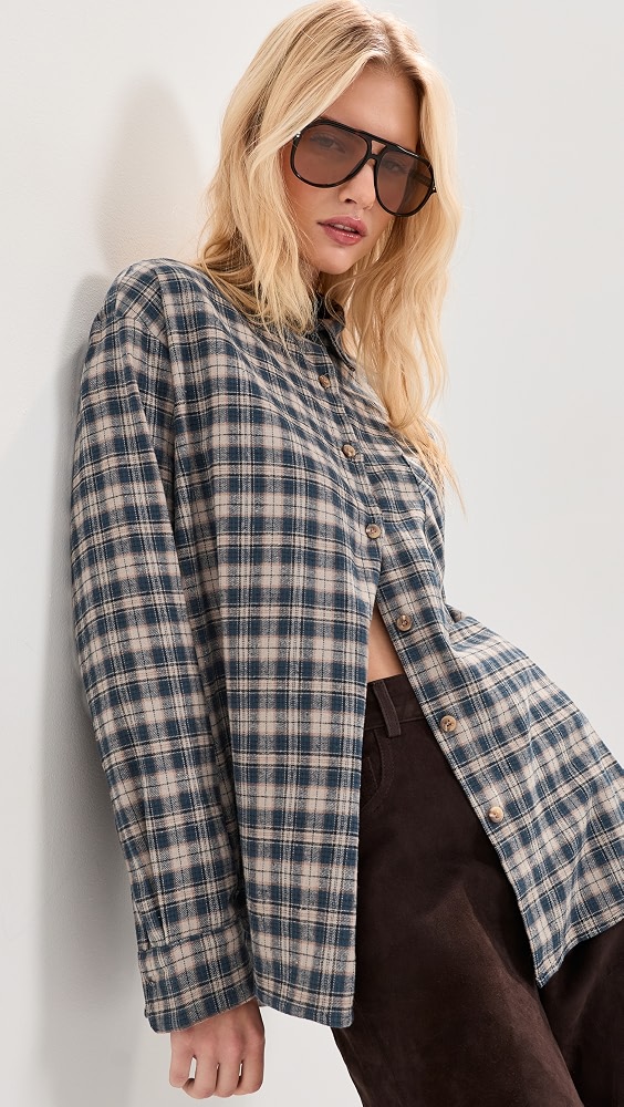 Winnie 繫扣法蘭絨 - 海軍藍格子