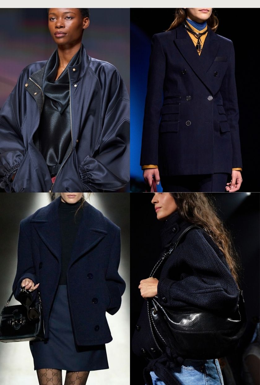 Giorgio Armani、Hermès、Gucci 和 Isabel Marant 2026 秋冬秀場上的午夜藍色夾克